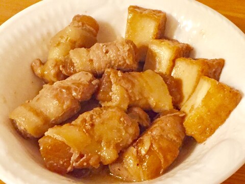 ☆超簡単で美味☆大根の豚バラ巻きと厚揚げの甘辛煮☆